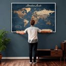 Personalized Vintage Push Pin World Map Canvas Print –