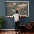 Rustic Black and Wood World Map Canvas Wall Art – Framed