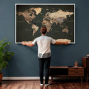 Vintage World Map Canvas Wall Art – Framed Travel Map for