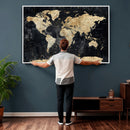 Framed Large World Map Wall Art Canvas Print for Living Room