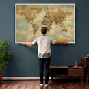 Vintage World Map Wall Art Canvas Print, Detailed World Map