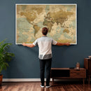Vintage World Map Wall Art Canvas Print, Detailed World Map