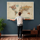Vintage World Map Canvas Wall Art Print – Framed Modern