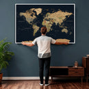 Vintage World Map Canvas on the Dark Background Wall Art