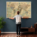 Vintage World Map Wall Art | Ready to Hang and Framed