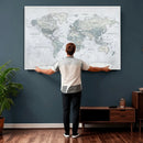 Push Pin World Map Canvas Print - Detailed Vintage World Map