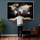 Grunge World Map Wall Art | 3-Panel Large Beige and Brown