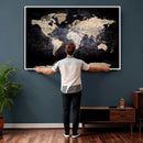 Grunge World Map Wall Art | 3-Panel Large Beige and Brown