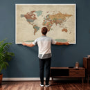 World Map Wall Art Canvas Print, Framed Rustic Atlas Art