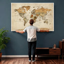 Vintage World Map Canvas Print – Framed Rustic Detailed Map