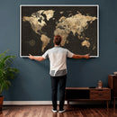 Framed World Map with Pin Canvas Print – Detailed World Map