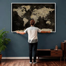 Push Pin World Map Canvas Wall Art Print, Interactive Travel