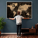 Brown World Map Canvas Print – Modern Travel Map Wall Art,