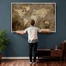 Dark Vintage World Map Canvas Wall Art Print, Antique Map