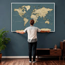 Minimal Vintage World Map Canvas Wall Art Print, Neutral