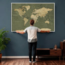 Large World Map Canvas Wall Art Print for Study Room Decor -