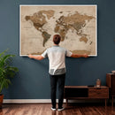 World Map Canvas Wall Art Print, Detailed Global Map Artwork