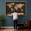 Colorful World Map Canvas Wall Art with Landmarks – Framed