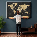 Vintage Blue and Brown World Map Canvas Wall Art – Framed by MyGreatCanvas | Canvas Wall Art Prints | Photo Prints & Wall Decor