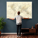 Detailed Large World Map Wall Decor Canvas Art Print