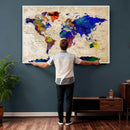 Watercolor World Map Canvas Print – Framed Wall Art for
