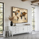 World Map Wall Art – Rustic Earth Tone Canvas Print, Antique
