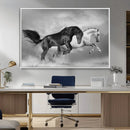 Wild Horses Wall Art Canvas Print – Framed Black and White