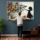 Banksy Butterfly Girl Wall Art Canvas Print, Framed Street by MyGreatCanvas | Canvas Wall Art Prints | Photo Prints & Wall Decor