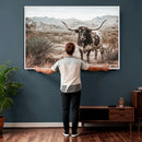 Texas Longhorn Bull Wall Art Canvas Print, Western Farmhouse