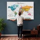 Custom Push Pin Watercolor World Map Canvas Wall Art Print –