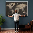 World Map Canvas Wall Art Dark Charcoal Antique Tan Detailed by MyGreatCanvas | Canvas Wall Art Prints | Photo Prints & Wall Decor