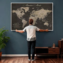 Custom World Map with Pins Canvas Wall Art Dark Charcoal by MyGreatCanvas | Canvas Wall Art Prints | Photo Prints & Wall Decor