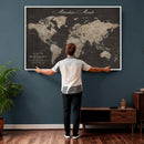Custom World Map with Pins Canvas Wall Art Dark Charcoal