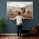 Rustic Texas Longhorn Cow Canvas Wall Art Print, Rustic Farm Animal Photography Print, Farmhouse Country Decor, Western Ranch Art by MyGreatCanvas | Canvas Wall Art Prints | Photo Prints & Wall Decor