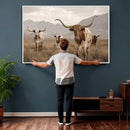 Rustic Texas Longhorn Cow Canvas Wall Art Print, Rustic Farm Animal Photography Print, Farmhouse Country Decor, Western Ranch Art