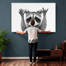 Funny Raccoon Canvas Wall Art, Black White Hands Up Animal Photo Print, Humorous Wildlife Decor, Kids Room Nursery Art, Quirky Animal Gift by MyGreatCanvas | Canvas Wall Art Prints | Photo Prints & Wall Decor