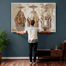 Mexican Folk Art Canvas Wall Art, Charro Poncho Sombrero Painting Print, Neutral Beige Boho Decor, Southwestern Impasto Style, Living Room Art by MyGreatCanvas | Canvas Wall Art Prints | Photo Prints & Wall Decor