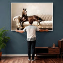Funny Horse on Sofa Canvas Wall Art, Quirky Horse Lounging Photo Print, Whimsical Animal Decor, Living Room Conversation Art, Horse Lover Gift by MyGreatCanvas | Canvas Wall Art Prints | Photo Prints & Wall Decor