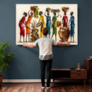 African Folk Art Canvas Wall Art, Colorful African Women Village Painting Print, Tribal Ethnic Home Decor, Vibrant African Art, Living Room