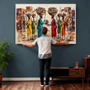 African Folk Art Canvas Wall Art, Colorful African Women Village Painting Print, Tribal Ethnic Home Decor, Vibrant African Art, Living Room