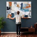 Blue Teal Abstract Canvas Wall Art, Modern Textured Painting Print, Navy Orange White Contemporary Art, Neutral Living Room Decor, Office Art by MyGreatCanvas | Canvas Wall Art Prints | Photo Prints & Wall Decor