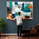 Blue Teal Abstract Canvas Wall Art, Modern Textured Painting Print, Navy Orange White Contemporary Art, Neutral Living Room Decor, Office Art by MyGreatCanvas | Canvas Wall Art Prints | Photo Prints & Wall Decor