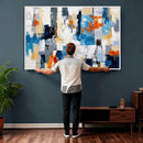 Blue Teal Abstract Canvas Wall Art, Modern Textured Painting Print, Navy Orange White Contemporary Art, Neutral Living Room Decor, Office Art by MyGreatCanvas | Canvas Wall Art Prints | Photo Prints & Wall Decor