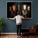 Horse Wall Art Canvas Print, Wild Horses Portrait Photography, Dramatic Equestrian Decor, Black Brown White Horse Herd, Rustic Ranch Art