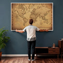 Personalized Push Pin World Map, Vintage Travel Map Canvas, Custom Names Anniversary Gift, Places Visited Pin Board, Couples Adventure Art