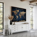 Framed Custom World Map Canvas Print - Deep Blue World Map