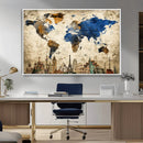 World Map Canvas Print – Vintage Blue and Gold World Map