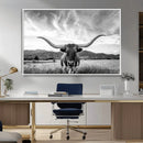 Longhorn Black and White Wall Art – Rustic Western Bull