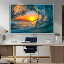 Ocean Wave Sunset Wall Art | Large Coastal Wave Canvas Print