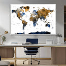 Modern Abstract World Map Canvas Wall Art – Framed Blue and